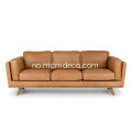 Mid-Century Modern Timber Charme Tan Leather Sofa